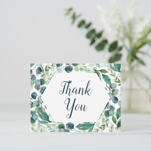 Lush Greenery und Eucalyptus Danke Postcard Postkarte (Stehend Vorderseite)