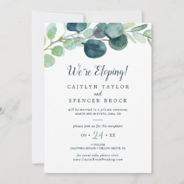 Lush Greenery und Eucalyptus Elopement Empfang Einladung