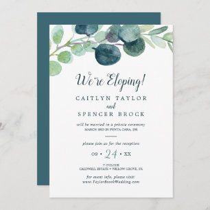 Lush Greenery und Eucalyptus Elopement Empfang Einladung