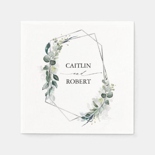 Lush Greenery und Eucalyptus Foliage Geometric Serviette (Vorderseite)