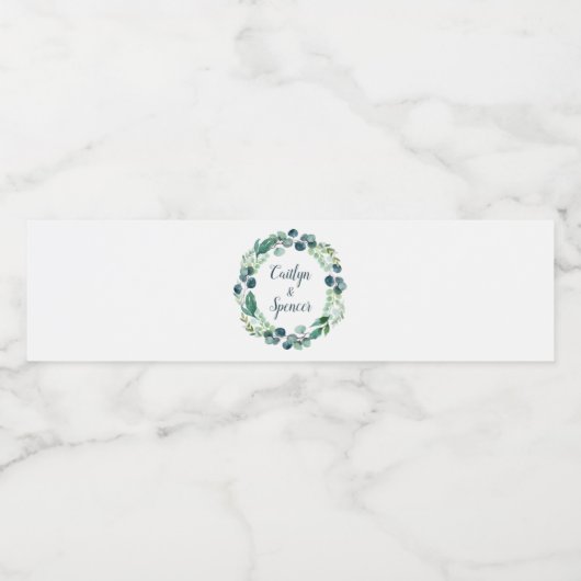 Lush Greenery und Eucalyptus Wreath Wedding Wasserflaschenetikett (Einzelnes Label)