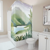 Lush Hillside | Green Watercolor Nature Painting Duschvorhang (Beispiel)