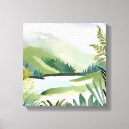 Lush Hillside | Grüne Aquarellfarbe Naturmalerei Leinwanddruck