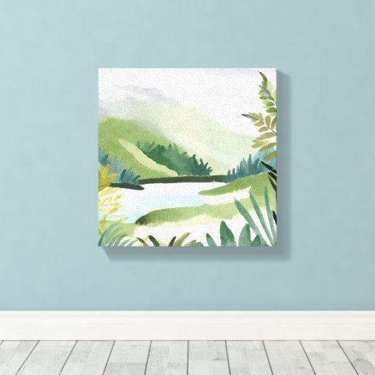 Lush Hillside | Grüne Aquarellfarbe Naturmalerei Leinwanddruck (Insitu (Holzboden))