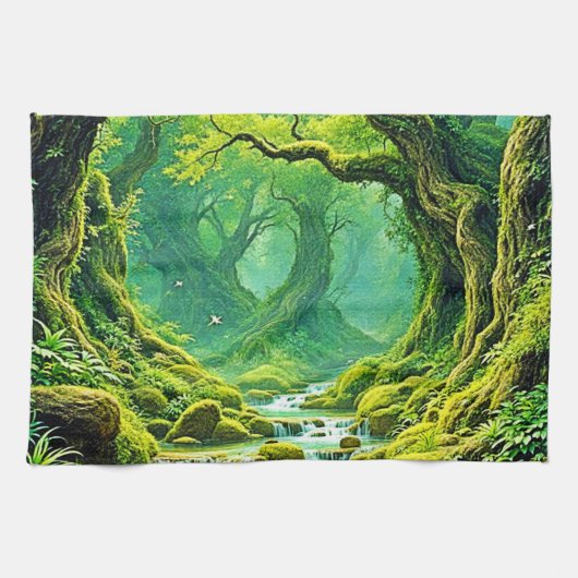 Lush Jungle Waterfall Bliss Geschirrtuch (Horizontal)