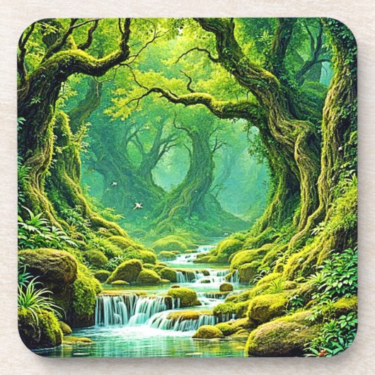 Lush Jungle Waterfall Bliss Getränkeuntersetzer (Vorderseite)