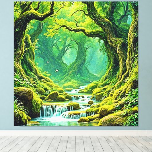 Lush Jungle Waterfall Bliss Leinwanddruck (Insitu (Holzboden))