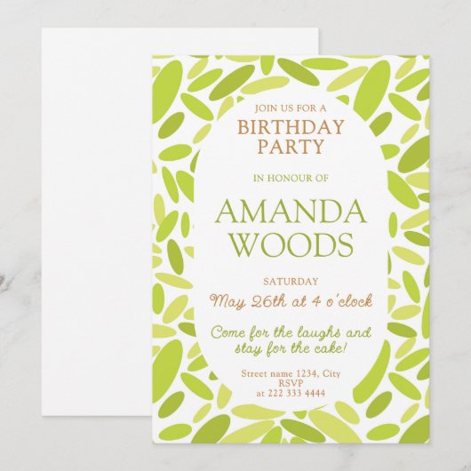 Lush Leafy Delight Geburtstag Einladung (Vorne/Hinten)