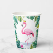 Lush Leafy | Elegant Rosa Flamingo Crown Tropical Pappbecher (Rückseite)