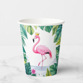Lush Leafy | Elegant Rosa Flamingo Crown Tropical Pappbecher