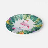 Lush Leafy | Elegant Rosa Flamingo Crown Tropical Pappteller (Schrägansicht)