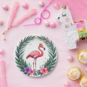Lush Leafy | Elegant Rosa Flamingo Crown Tropical Pappteller (Party)