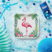 Lush Leafy | Elegant Rosa Flamingo Crown Tropical Pappteller (Party)