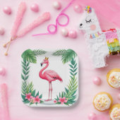 Lush Leafy | Elegant Rosa Flamingo Crown Tropical Pappteller (Party)