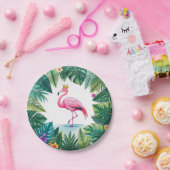Lush Leafy | Elegant Rosa Flamingo Crown Tropical Pappteller (Party)