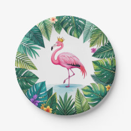 Lush Leafy | Elegant Rosa Flamingo Crown Tropical Pappteller