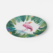 Lush Leafy | Elegant Rosa Flamingo Crown Tropical Pappteller (Schrägansicht)