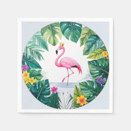 Lush Leafy | Elegant Rosa Flamingo Crown Tropical Serviette