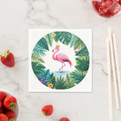 Lush Leafy | Elegant Rosa Flamingo Crown Tropical Serviette (Beispiel)