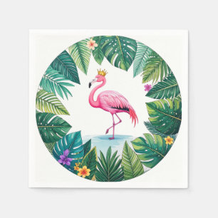 Lush Leafy   Elegant Rosa Flamingo Crown Tropical Serviette