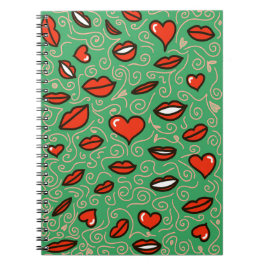 Lush Liebe: Red Lips & Hearts Pop auf Green Notizblock