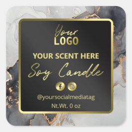 Lush Luxus Schwarz und Gold Soy Kerzen Labels Quadratischer Aufkleber