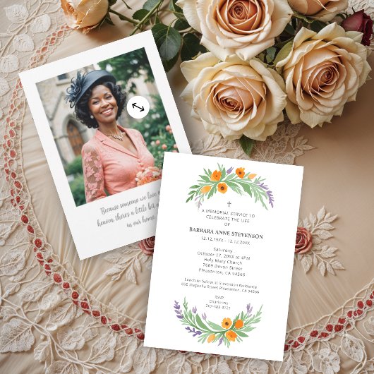 Lush Minimalist Floral Oval Effect Photo Funeral Einladung