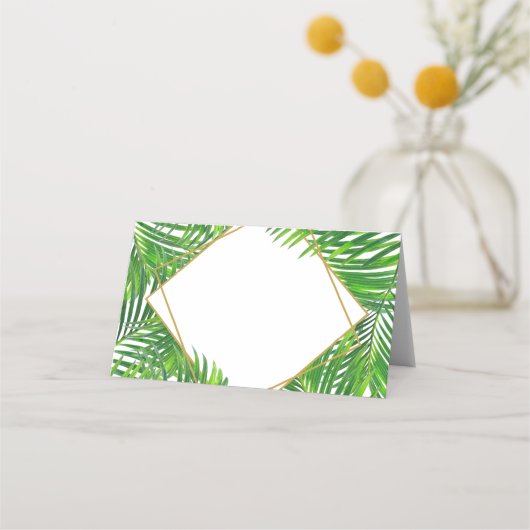 Lush moderner tropischer Palmblätterrahmen Platzkarte (Vorderseite)