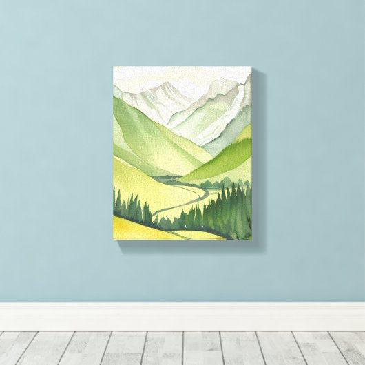 Lush Mountains | Grüne Wasserfarbenlandschaft Leinwanddruck (Insitu (Holzboden))