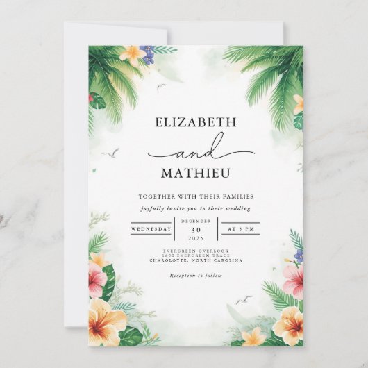 Lush Palm Foliage Arch Wedding Einladung (Vorderseite)
