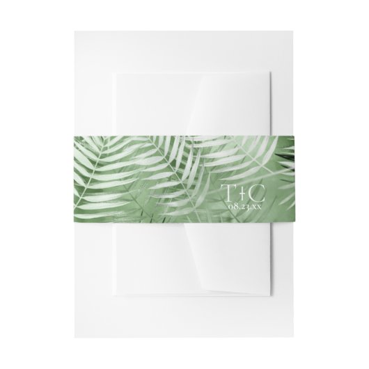 Lush Palm Leaf Hochzeitmuster Moss Green ID956 Einladungsbanderole (Vorderseite Beispiel)