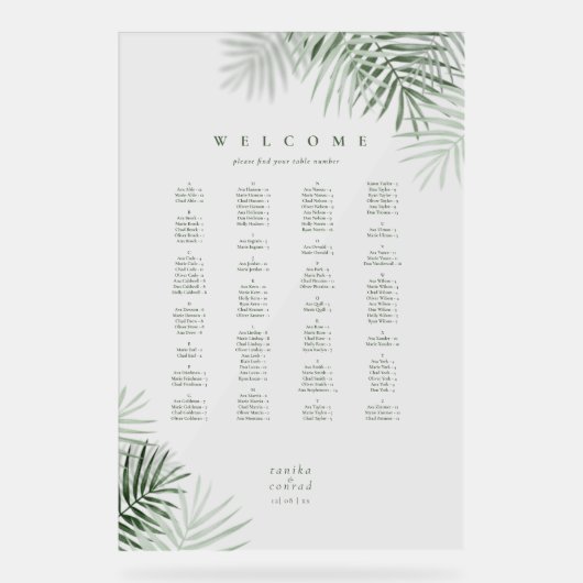 Lush Palm Leaf Hochzeitssitze Moss Green/Wt ID956 Acrylschild (Vorderseite)