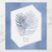 Lush Palm Leaf Wedding Blue ID956 Weinetikett (Einzelnes Label)