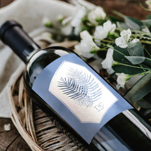 Lush Palm Leaf Wedding Blue ID956 Weinetikett