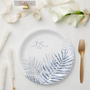 Lush Palm Leaf Wedding Blue/Wht ID956 Pappteller