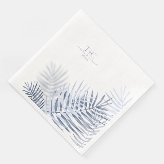 Lush Palm Leaf Wedding Blue/Wht ID956 Serviette (Ecke)