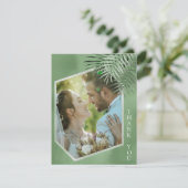 Lush Palm Leaf Wedding Foto Moss Green ID956 Dankeskarte (Stehend Vorderseite)