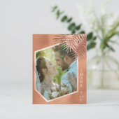 Lush Palm Leaf Wedding Foto Terra Cotta ID956 Dankeskarte (Stehend Vorderseite)