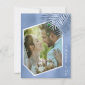 Lush Palm Leaf Wedding Foto Windsor Blue ID956 Dankeskarte (Vorderseite)