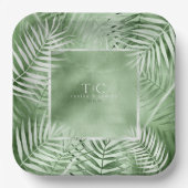 Lush Palm Leaf Wedding Frame Moss Green ID956 Pappteller (Vorderseite)