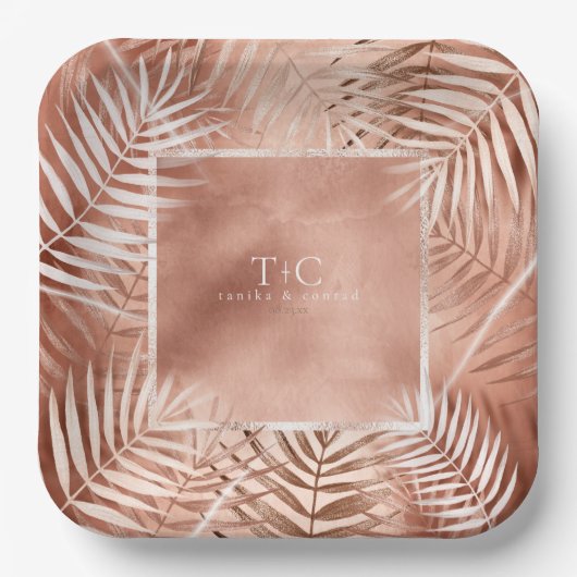 Lush Palm Leaf Wedding Frame Terra Cotta ID956 Pappteller (Vorderseite)