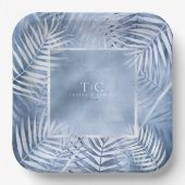 Lush Palm Leaf Wedding Frame Windsor Blue ID956 Pappteller (Vorderseite)