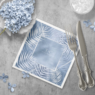 Lush Palm Leaf Wedding Frame Windsor Blue ID956 Serviette