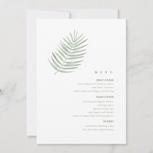 Lush Palm Leaf Wedding Menü Moss Green ID956 (Vorderseite)