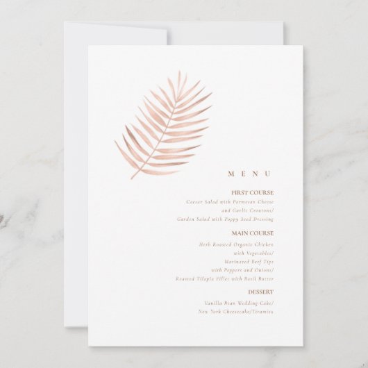 Lush Palm Leaf Wedding Menü Terra Cotta ID956 (Vorderseite)