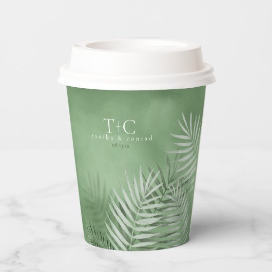 Lush Palm Leaf Wedding Moss Green ID956 Pappbecher (Rückseite)