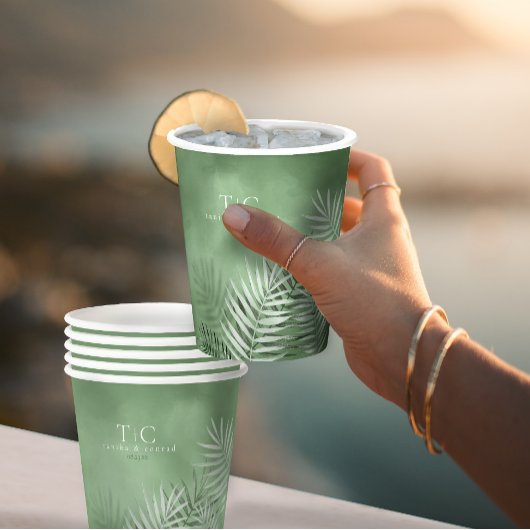 Lush Palm Leaf Wedding Moss Green ID956 Pappbecher