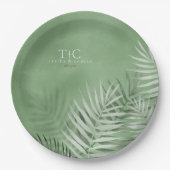Lush Palm Leaf Wedding Moss Green V2 ID956 Pappteller (Vorderseite)