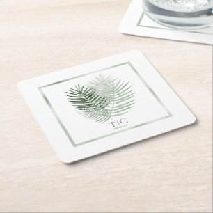 Lush Palm Leaf Wedding Moss Green/White ID956 Rechteckiger Pappuntersetzer