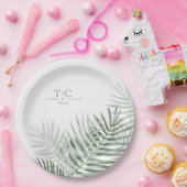 Lush Palm Leaf Wedding Moss Green/Wht ID956 Pappteller (Party)